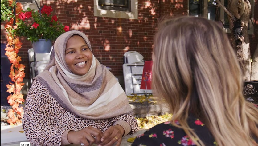 two women talking