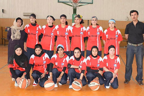Zarlasht with her teammates on the National Afghan Women's Basketball Team